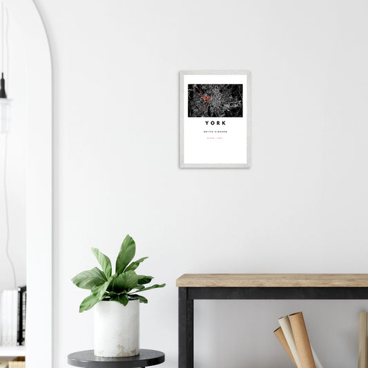 York city map wall art print in black, white, and red – framed and ready-to-hang modern poster decor for home or office