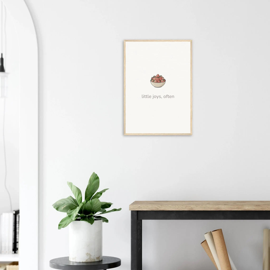 Little Joys, Often – Strawberries Bowl Kitchen Framed Print - Randello