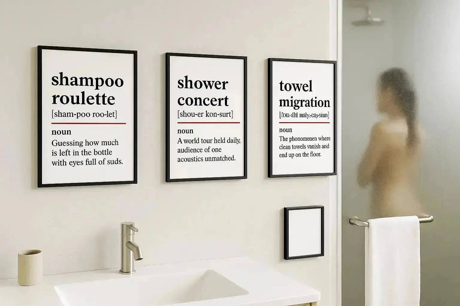 Towel Migration – Oxford-Style Definition Bathroom Framed Print Galeto