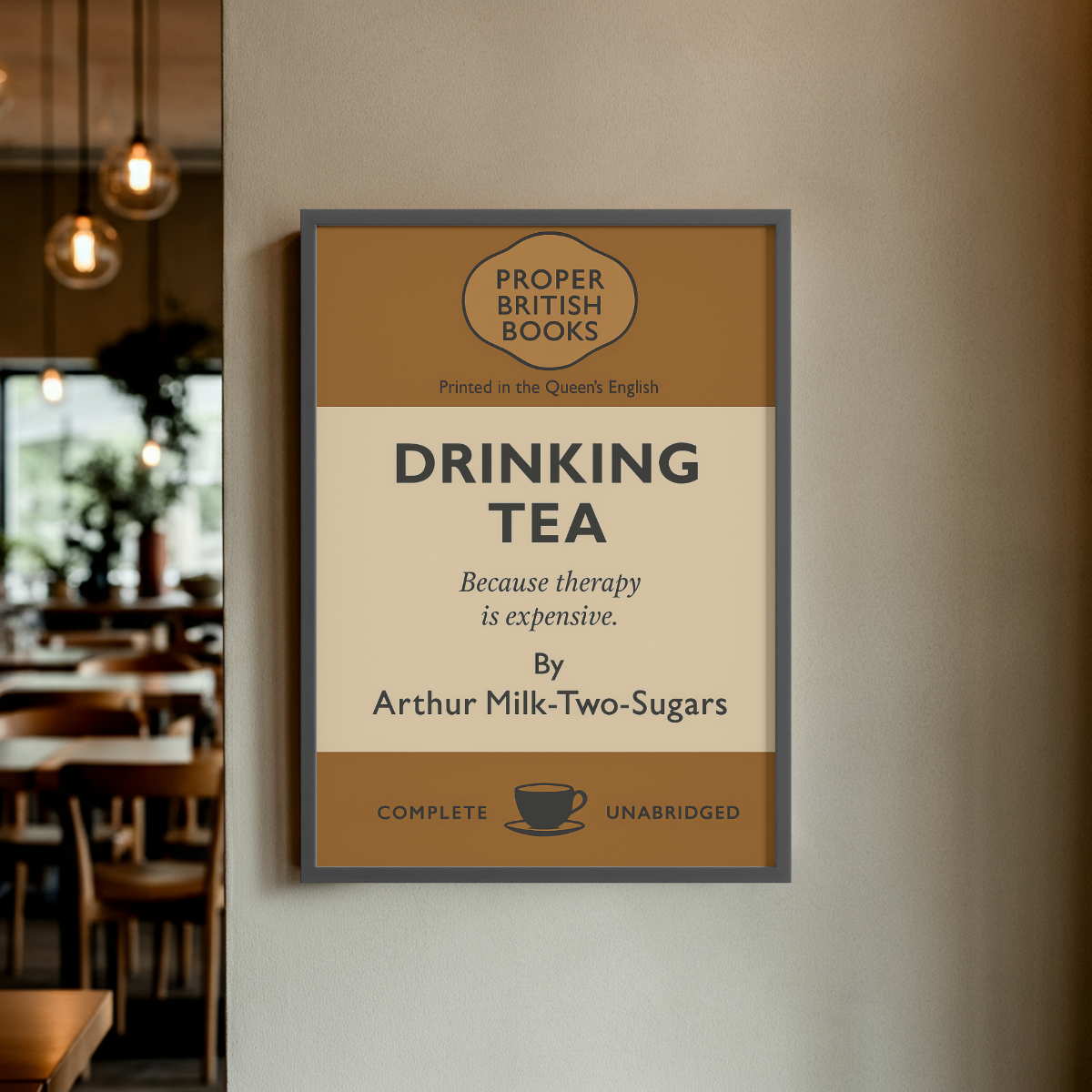 Drinking Tea – British Penguin Book Parody Framed Print Galeto