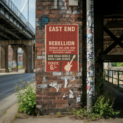 East End Rock Rebellion 1968 Fine Art Vintage Poster Print – London Rock Music Wall Art