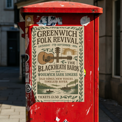 Greenwich Folk Revival 1974 Fine Art Vintage Poster Print – London Folk Music Wall Art