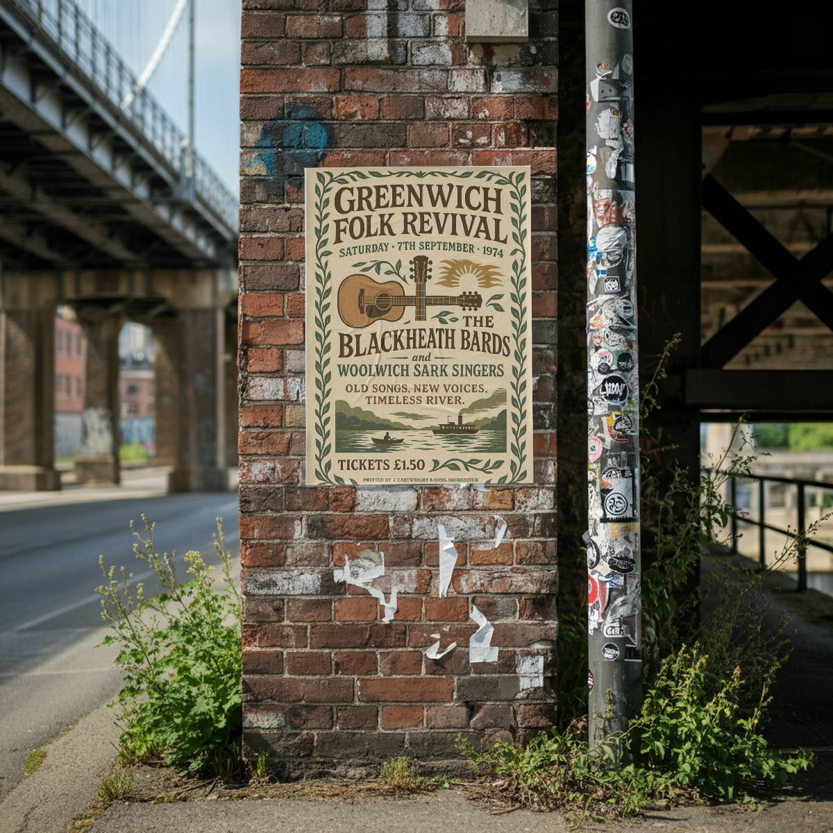 Greenwich Folk Revival 1974 Fine Art Vintage Poster Print – London Folk Music Wall Art