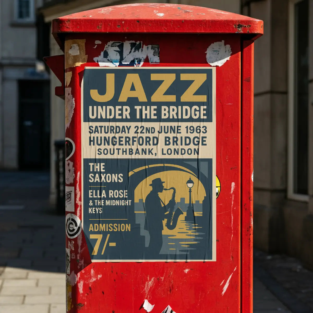 Jazz Under the Bridge 1963 Fine Art Vintage Poster Print – London Southbank Music Wall Art Galeto