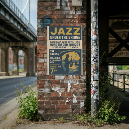 Jazz Under the Bridge 1963 Fine Art Vintage Poster Print – London Southbank Music Wall Art