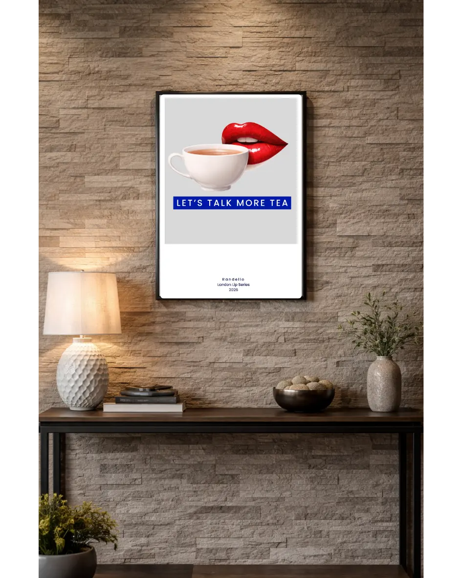 Lets Talk More Tea – London Lip Series  Metal Framed Print Randello