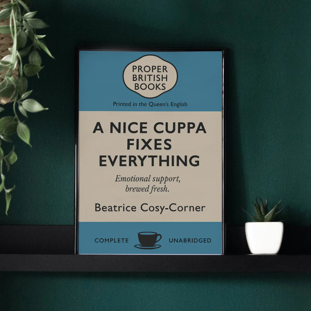 A Nice Cuppa Fixes Everything –Penguin Books Parody Framed Print - Randello
