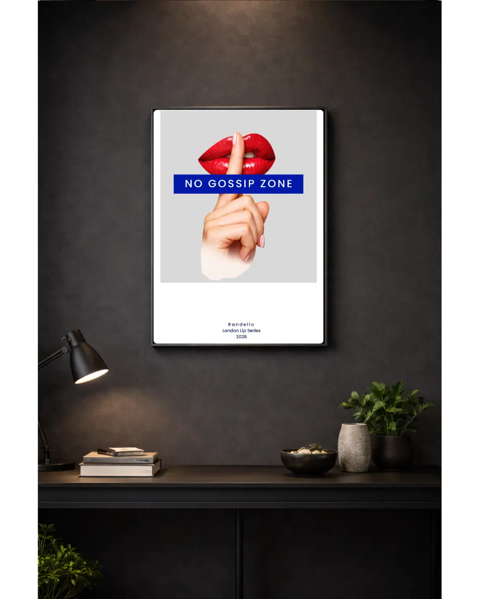 No Gossip Zone  – London Lip Series - Metal Framed Poster Randello