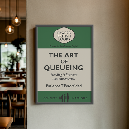 The Art of Queueing – British Penguin Book Parody Framed Print Galeto