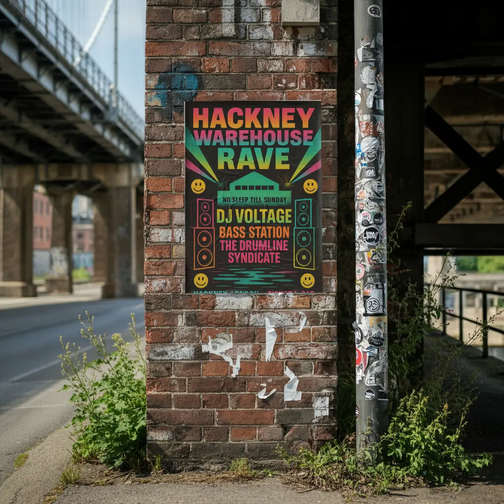 Hackney Warehouse Rave Fine Art Vintage Poster Print – London Rave Culture Wall Art Galeto