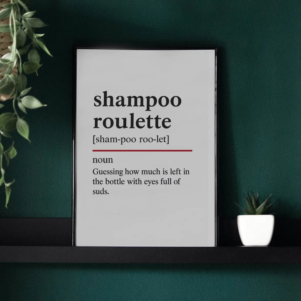 Shampoo Roulette  – Oxford Dictionary Bathroom Framed Print Galeto