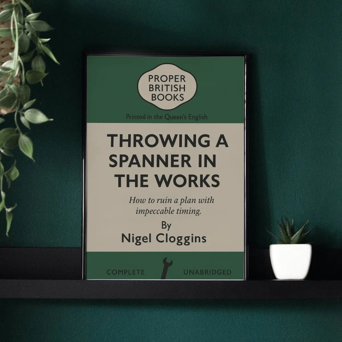 Throwing a Spanner in the Works – British Penguin Book Parody Framed Print - Randello