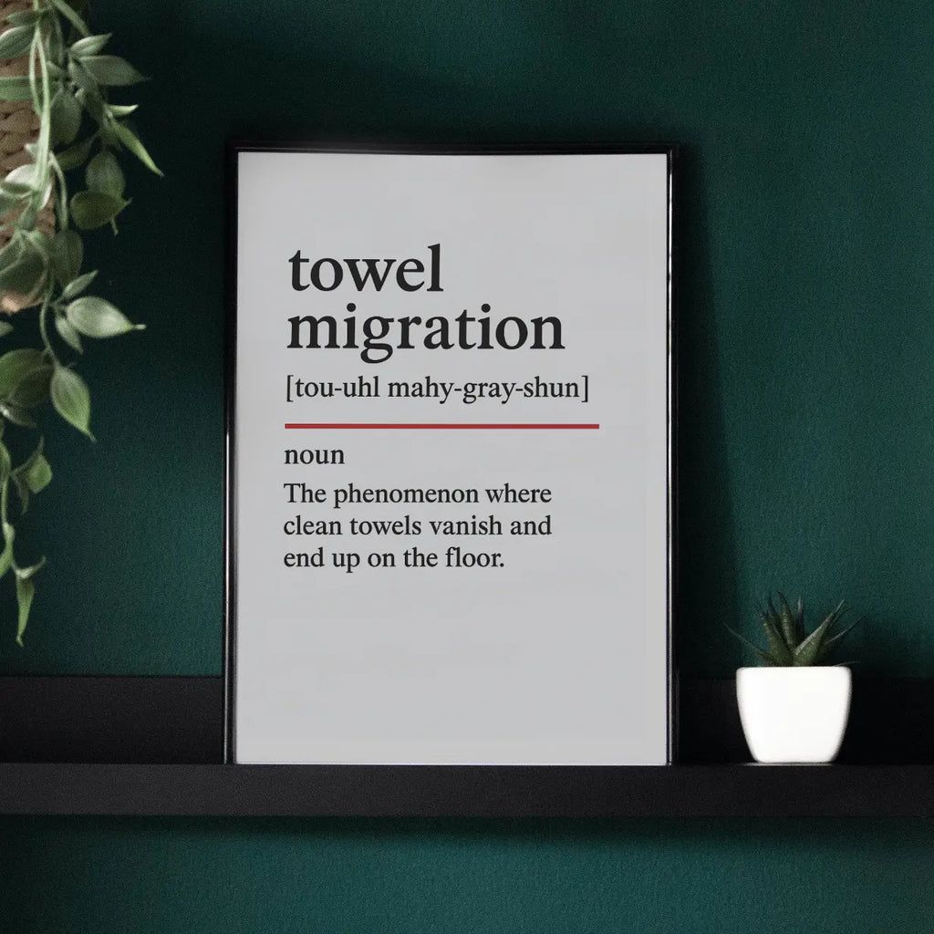 Towel Migration –   Oxford Dictionary Bathroom Framed Print Galeto