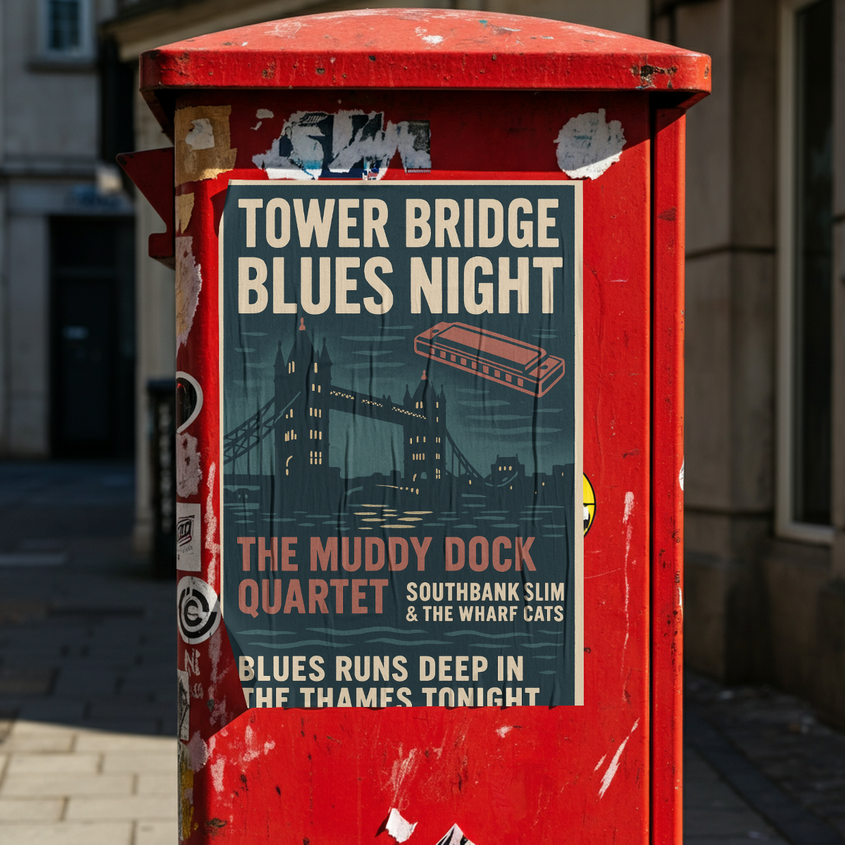 Tower Bridge Blues Night Fine Art Vintage Poster Print – London Music Wall Art