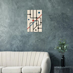 Abstract canvas wall art inspired by the London Underground, featuring black geometric lines with bold red and blue circles on a minimalist beige background.