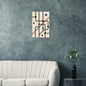 Abstract canvas wall art inspired by the London Underground, featuring black geometric lines with bold red and blue circles on a minimalist beige background.