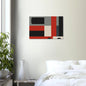 Abstract London Underground train inspired canvas wall art with bold red, black, grey, and yellow geometric shapes in a modern minimalist design.