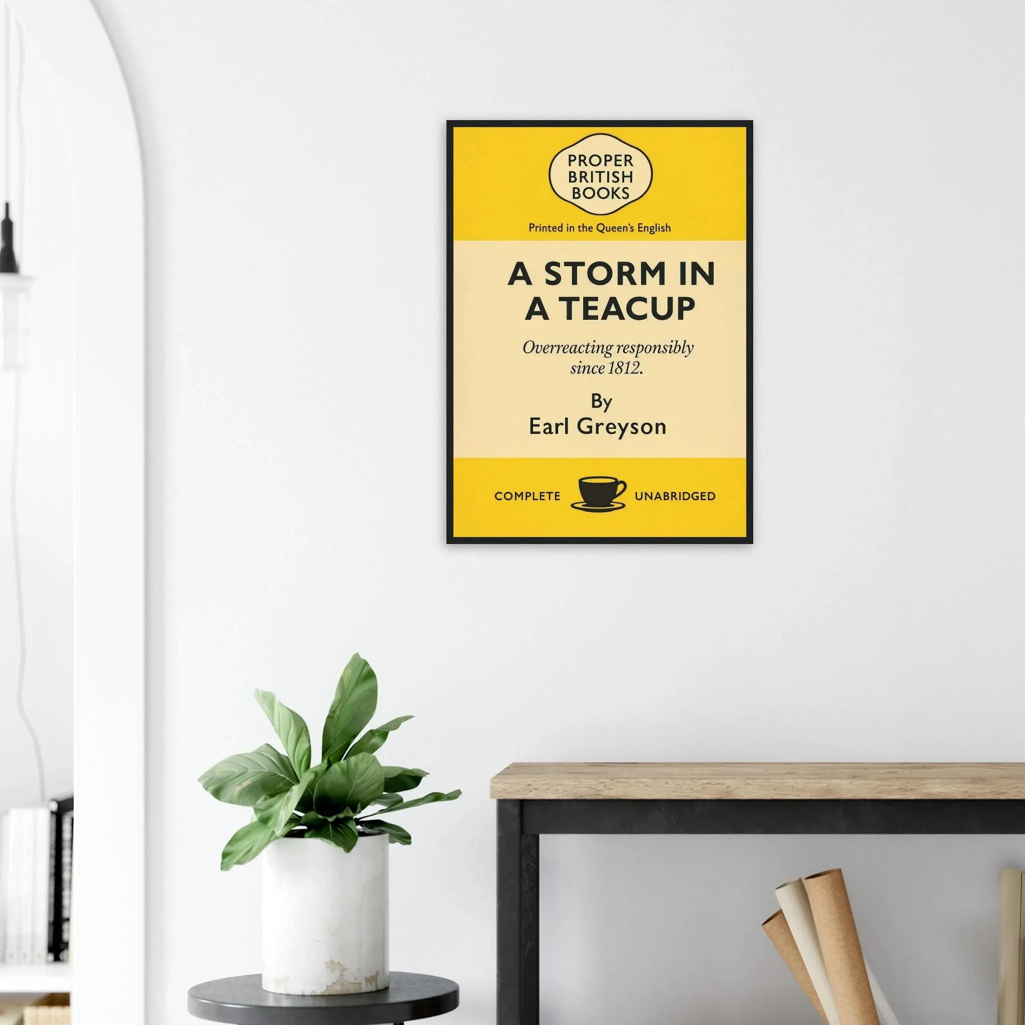 A Storm in a Teacup – British Penguin Book Parody Framed Print - Randello