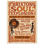 Brixton Soul Explosion 1971 vintage poster print – London soul music wall art with vinyl record and retro dancers