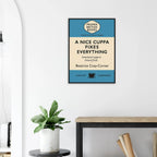 A Nice Cuppa Fixes Everything –Penguin Books Parody Framed Print - Randello