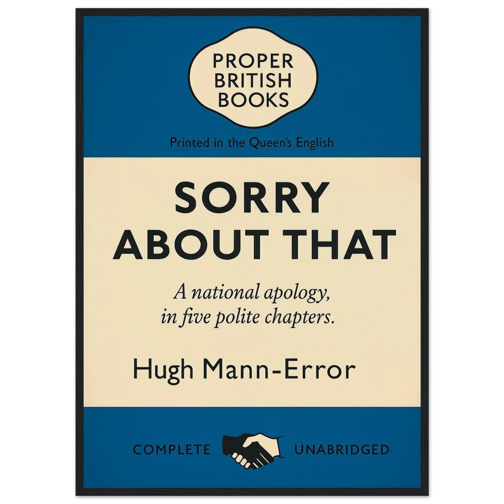 Sorry About That – British Penguin Book Parody Framed Print - Randello