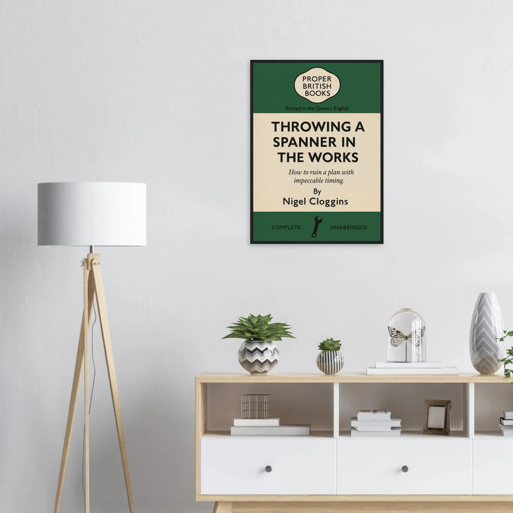 Throwing a Spanner in the Works – British Penguin Book Parody Framed Print - Randello