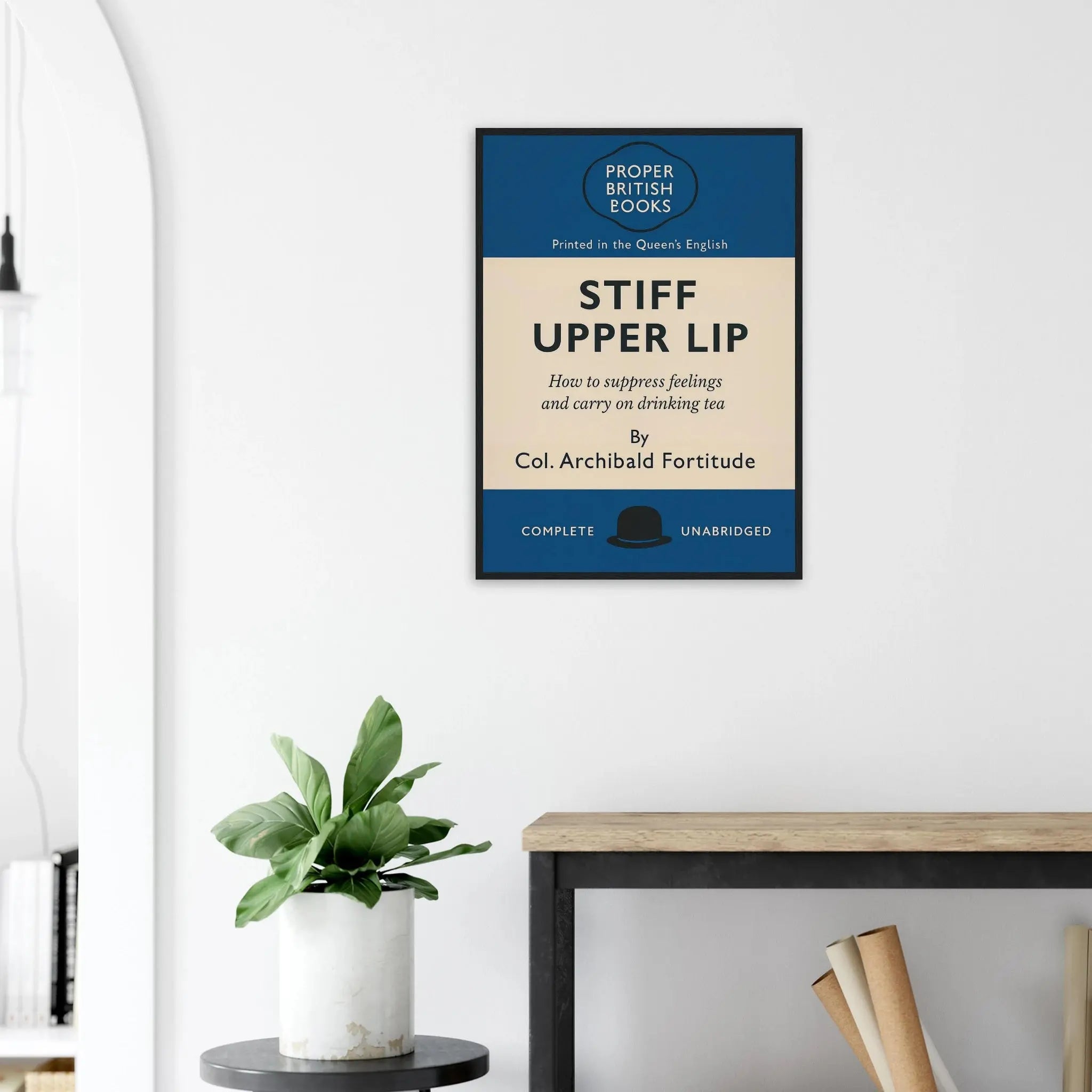 Stiff Upper Lip – British Penguin Book Parody Framed Print - Randello