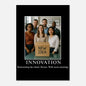 Innovation parody demotivational poster with office team behind box labeled new idea, funny corporate wall art matte print.