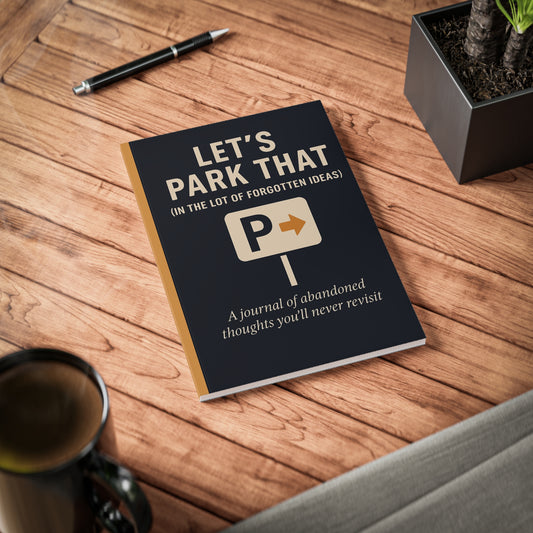 Let’s Park That A5 Notebook with satirical office humor cover – parody journal for forgotten ideas and abandoned meeting notes
