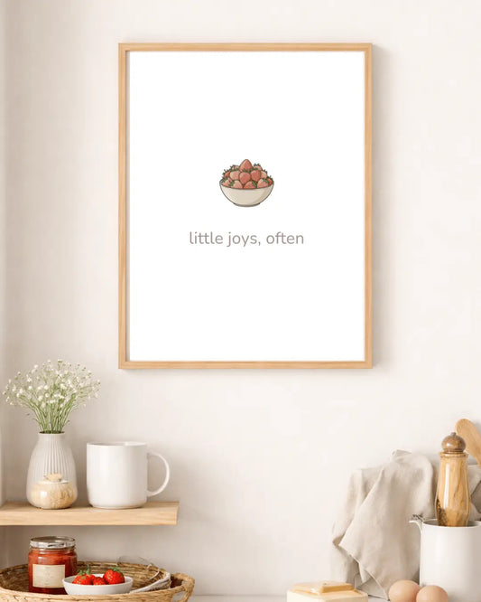 Little Joys, Often – Strawberries Bowl Kitchen Framed Print - Randello