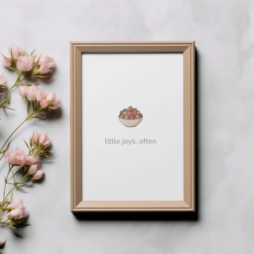 Little Joys, Often – Strawberries Bowl Kitchen Framed Print - Randello
