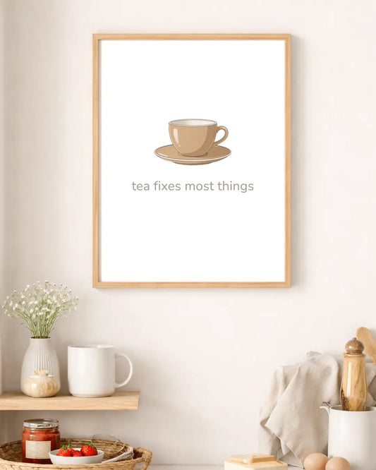Tea Fixes Most Things – British Tea Kitchen Framed Print - Randello