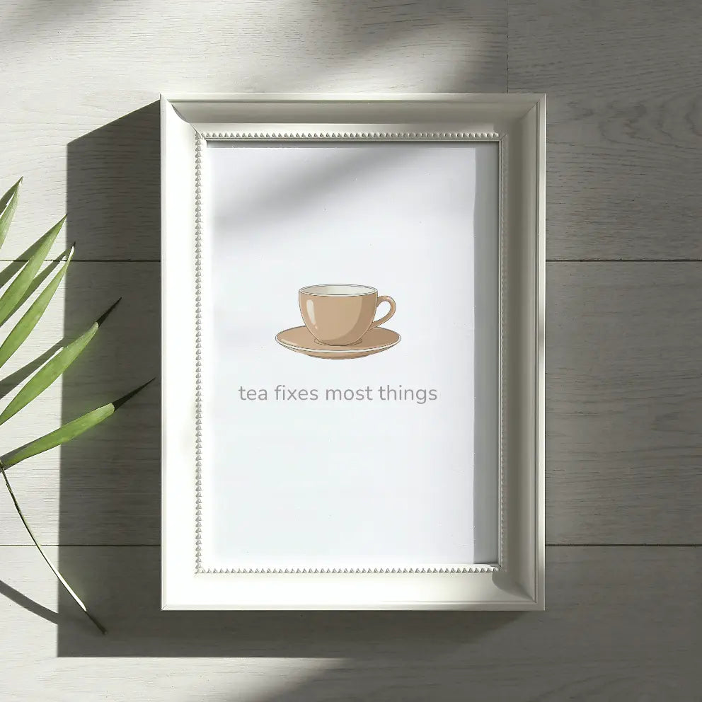 Tea Fixes Most Things – British Tea Kitchen Framed Print - Randello
