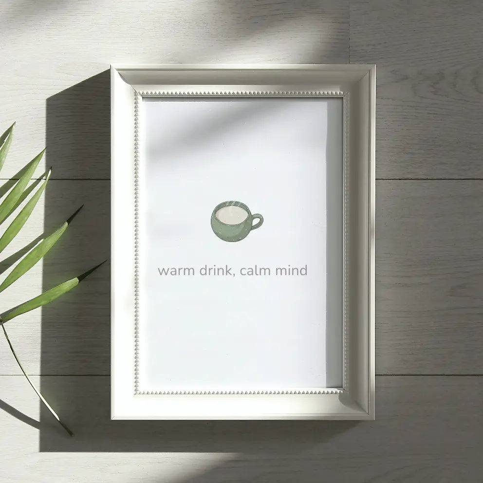 Warm Drink, Calm Mind – Tea Mug Kitchen Framed Print - Randello