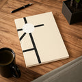 Minimalist white dot A5 lined journal with cream background, black line design, and vinyl-laminated cover – 128 pages, 90gsm paper notebook for writing and journaling.