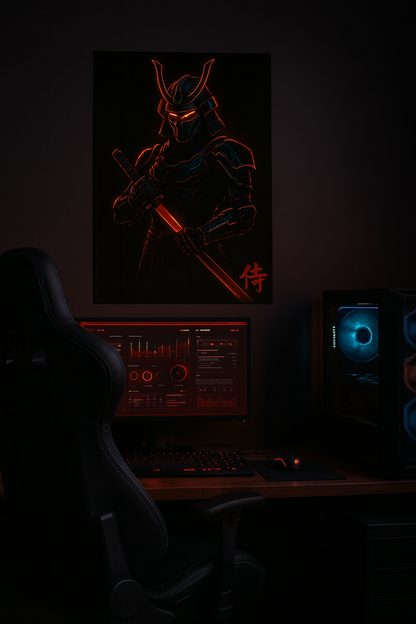 Cyberpunk Samurai Poster – Futuristic Japanese Warrior Wall Art