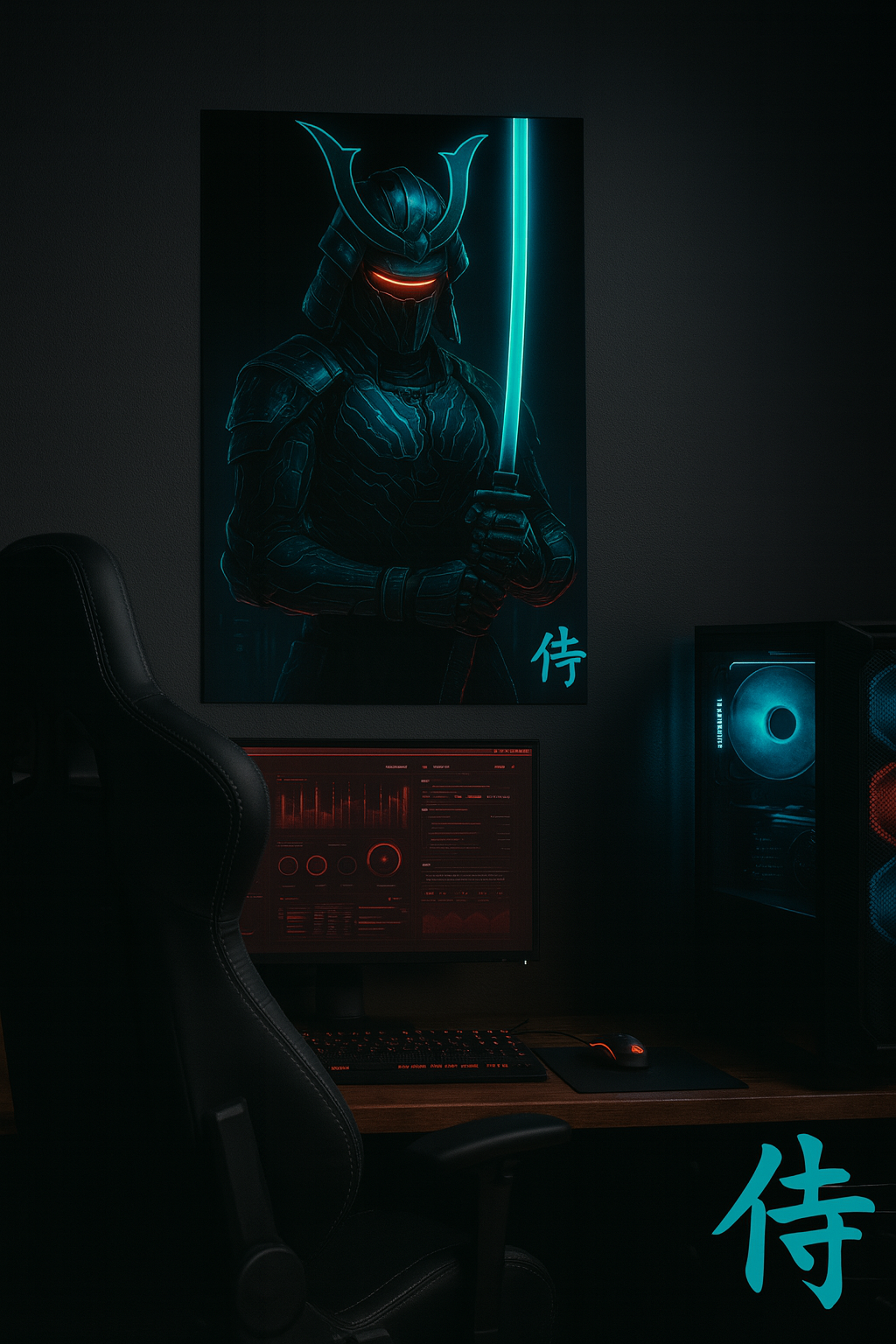 Cyberpunk Samurai Poster – Neon Katana Futuristic Warrior Wall Art