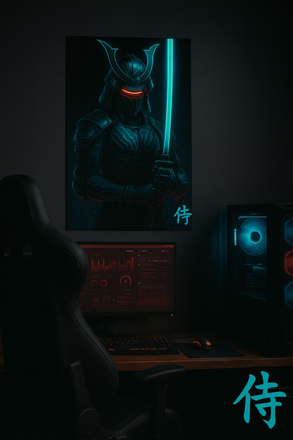 Cyberpunk Samurai Poster – Neon Katana Futuristic Warrior Wall Art
