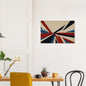 Modern abstract Union Jack inspired canvas with red, navy, and blue geometric design