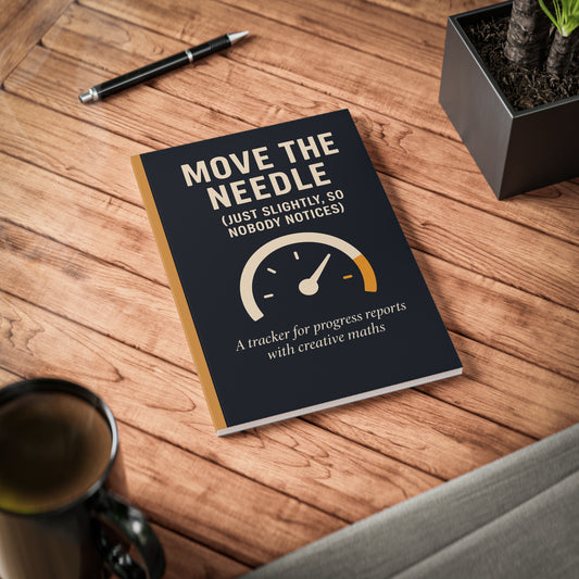 Move the Needle A5 Notebook with satirical office humor cover – parody journal for progress reports and corporate creative math