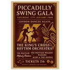 Piccadilly Swing Gala 1948 vintage poster print – London swing jazz wall art with dancers and retro big band design