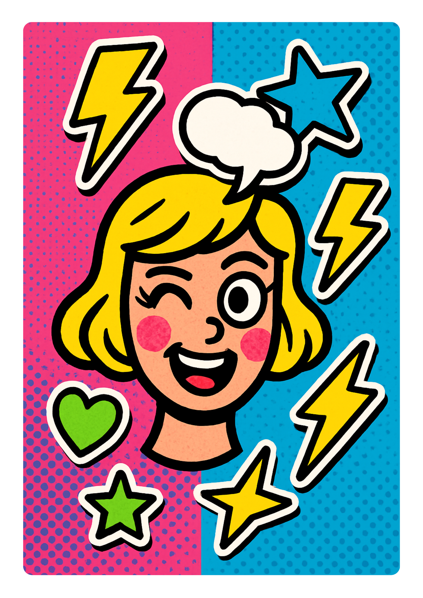 Retro Pop Art Poster – Bold Comic Wall Art with Winking Girl & Lightning