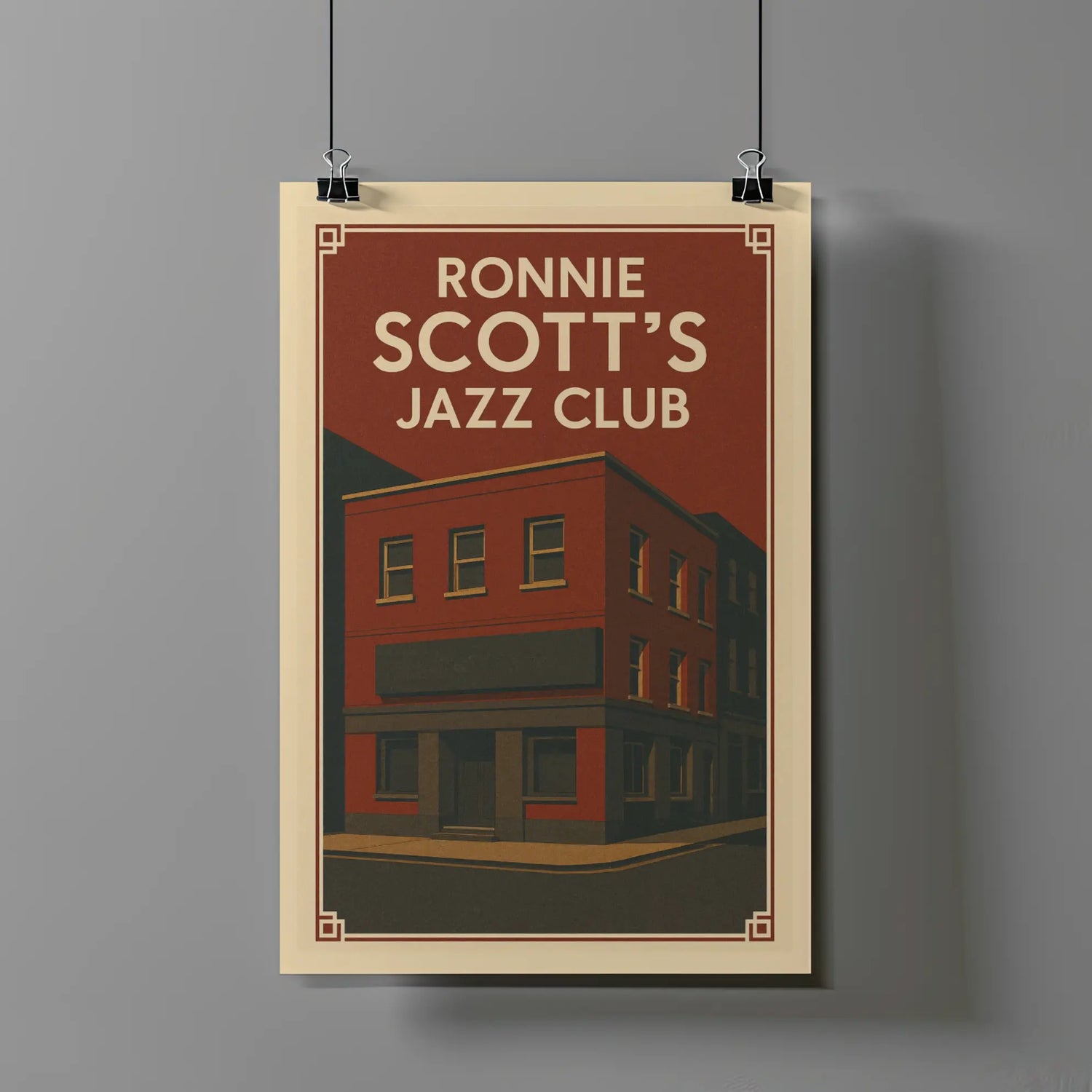 Retro illustration of Ronnie Scott’s Jazz Club in Soho as a fine art jazz poster