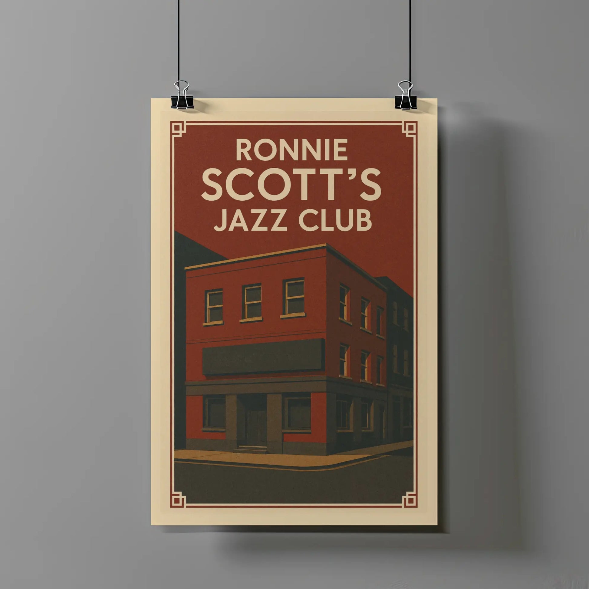 Retro illustration of Ronnie Scott’s Jazz Club in Soho as a fine art jazz poster