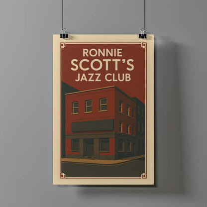 Retro illustration of Ronnie Scott’s Jazz Club in Soho as a fine art jazz poster