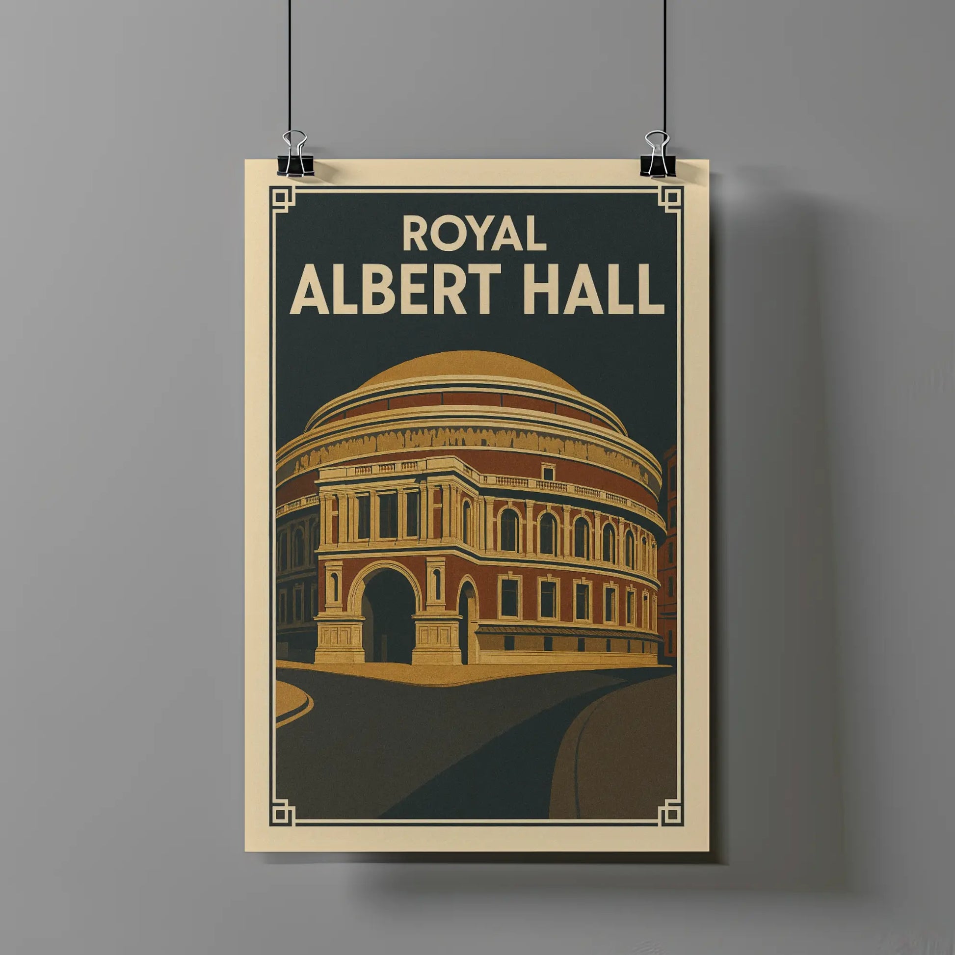 Fine art illustration of the Royal Albert Hall in London with iconic domed architecture