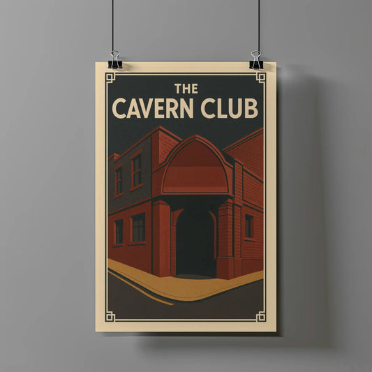 Retro illustration of The Cavern Club in Liverpool as a fine art music poster